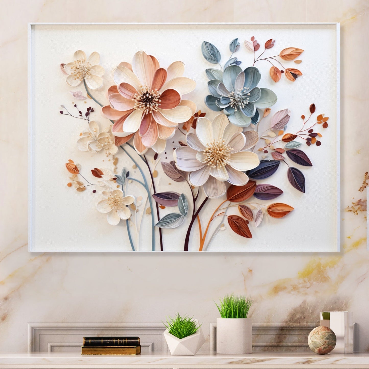Designart White Botanical Collage Abstract Botanicals Metal Wall Art Living Room