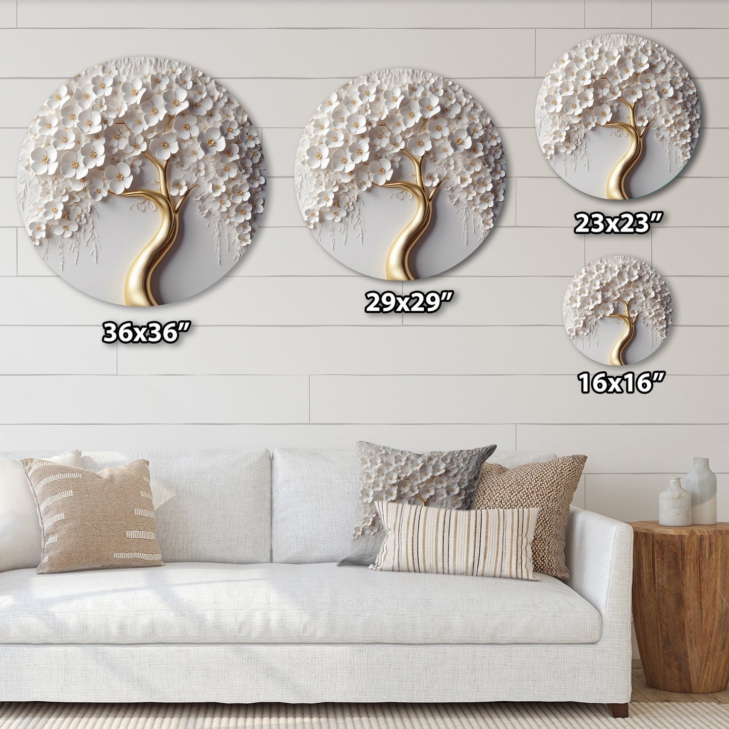 Designart White Orchid Tree Garden Of Branches VIII Tree Floral Metal Round Wall Art Print On Metal