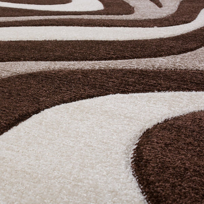 Designer Area Rug with Contour Cut and Modern Wave Pattern