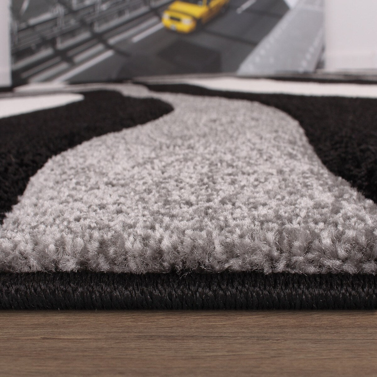 Designer Area Rug with Contour Cut and Modern Wave Pattern