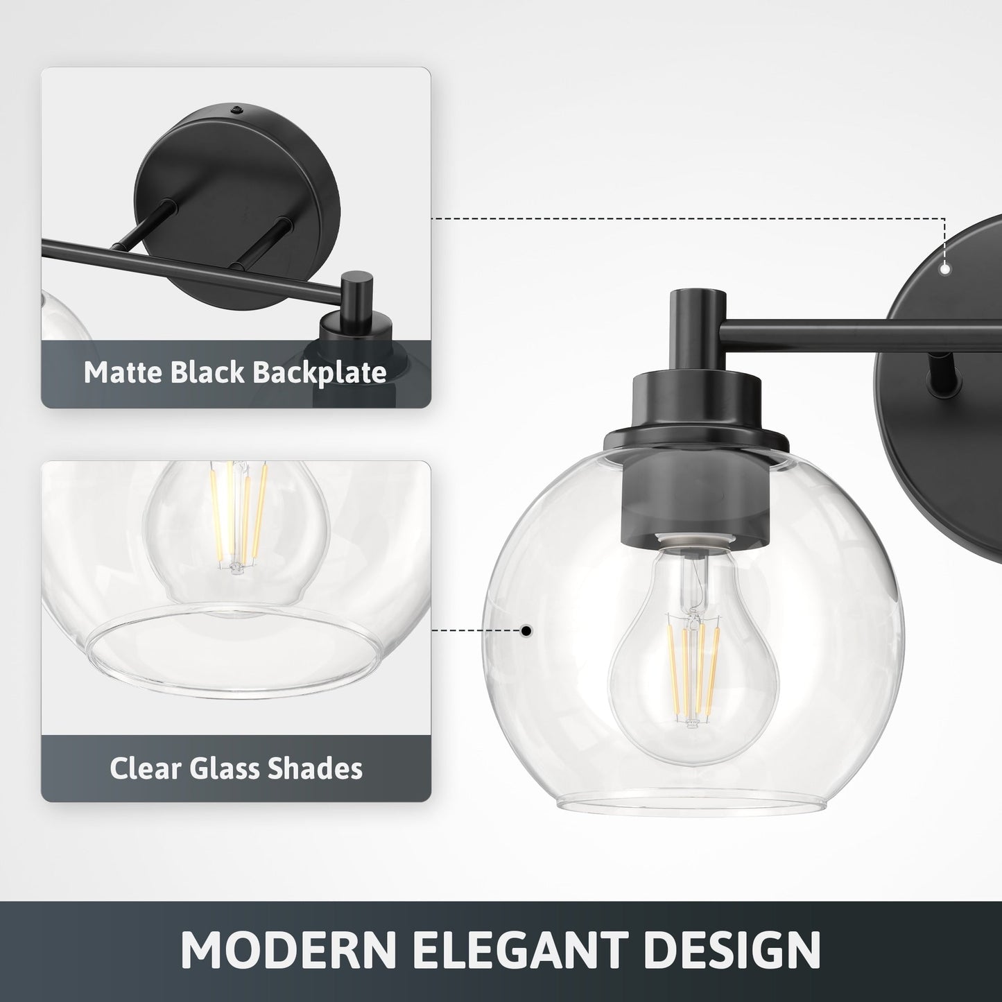 Dimmable Bathroom Vanity Light Globe Glass Shades