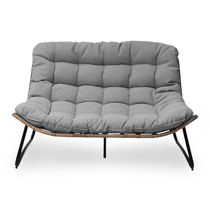 Double Papasan Chair Loveseat with Cushion, All-weather PE Rattan and Metal Frame for Indoor Outdoor