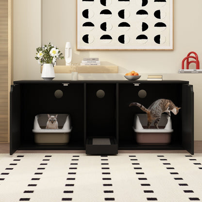 Dual-Compartment Cat Litter Box Enclosure Multi-Functional Furniture