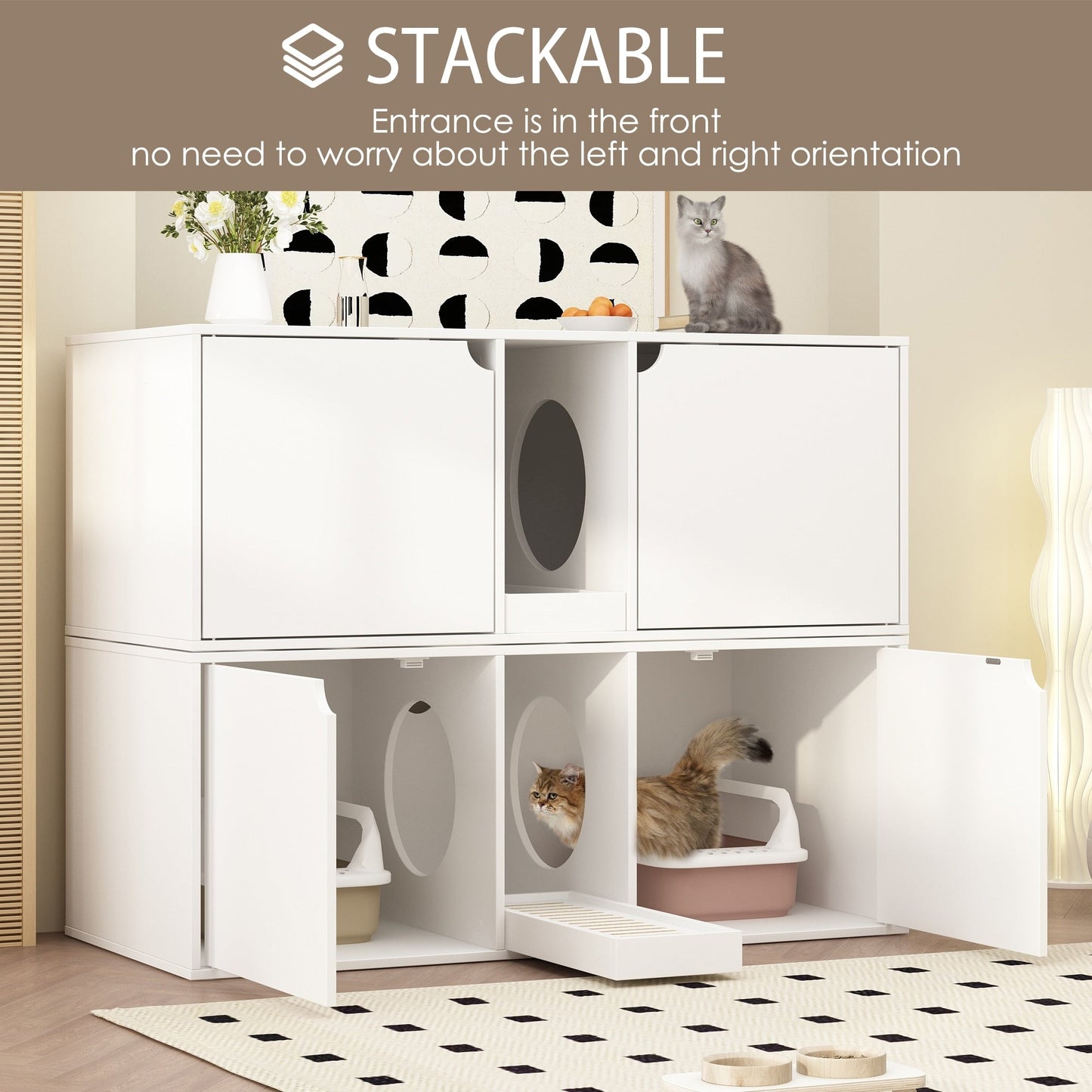 Dual-Compartment Cat Litter Box Enclosure Multi-Functional Furniture