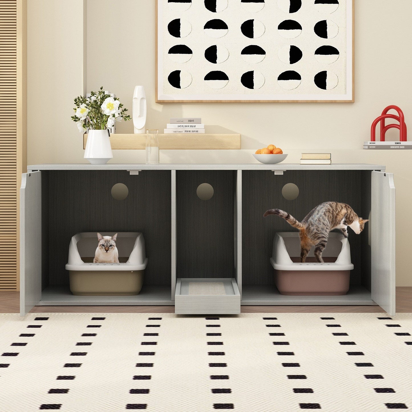 Dual-Compartment Cat Litter Box Enclosure Multi-Functional Furniture
