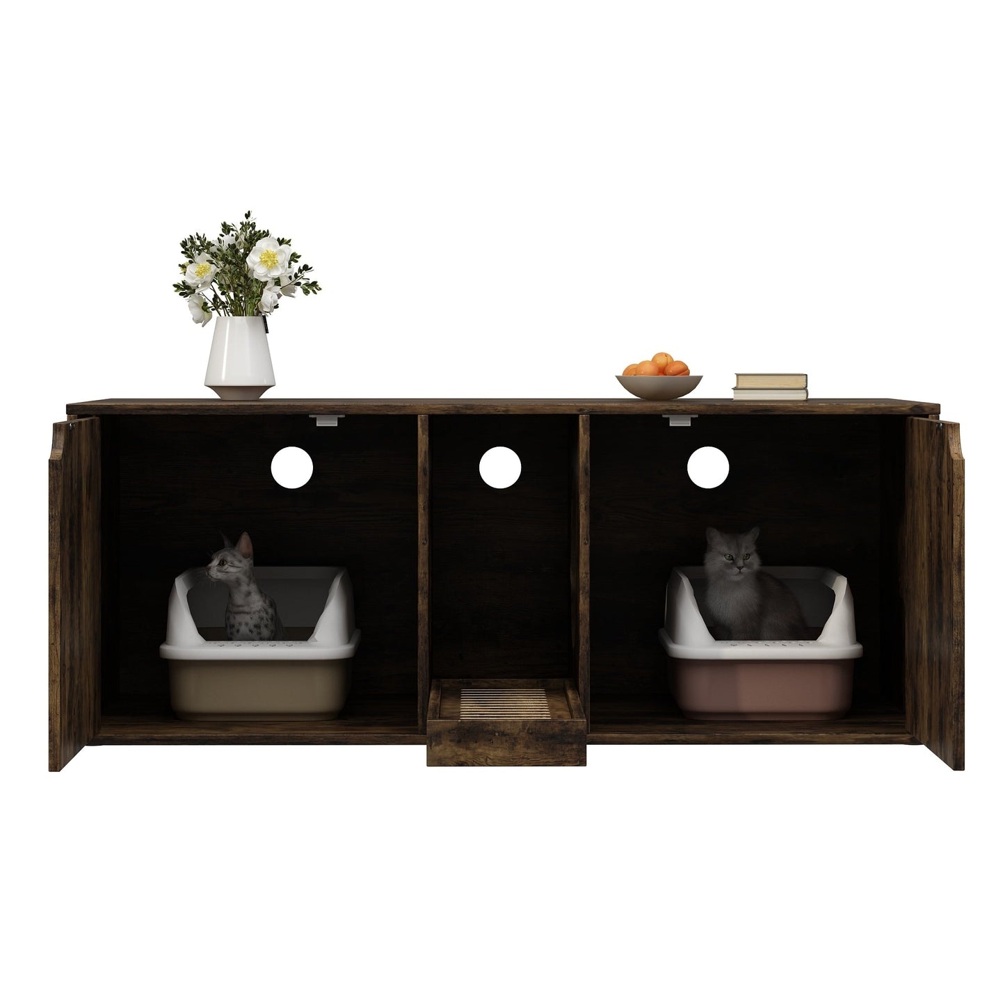 Dual-Compartment Cat Litter Box Enclosure Multi-Functional Furniture