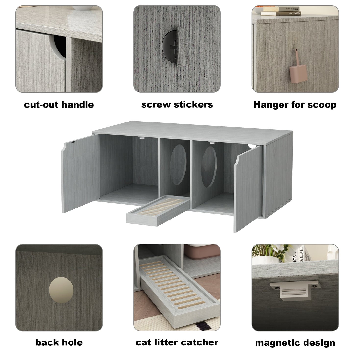 Dual-Compartment Cat Litter Box Enclosure Multi-Functional Furniture