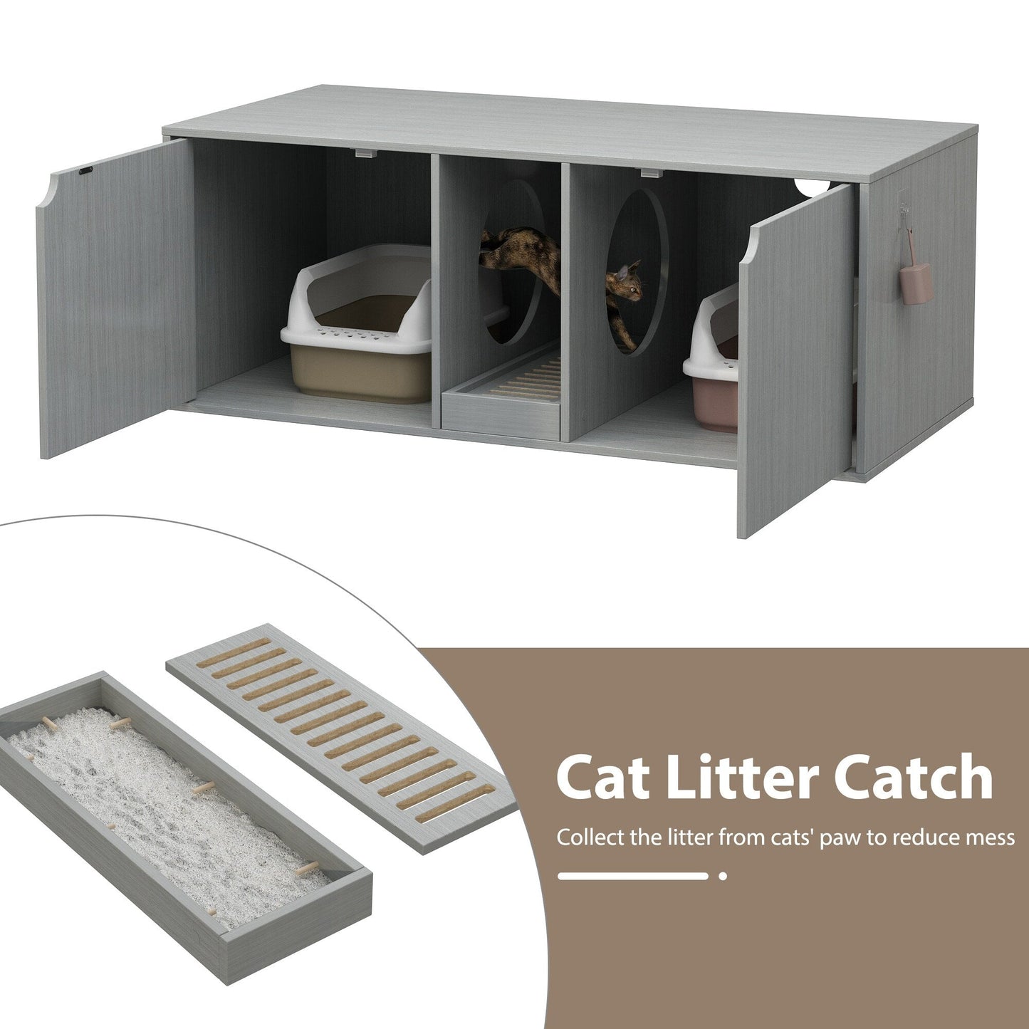 Dual-Compartment Cat Litter Box Enclosure Multi-Functional Furniture