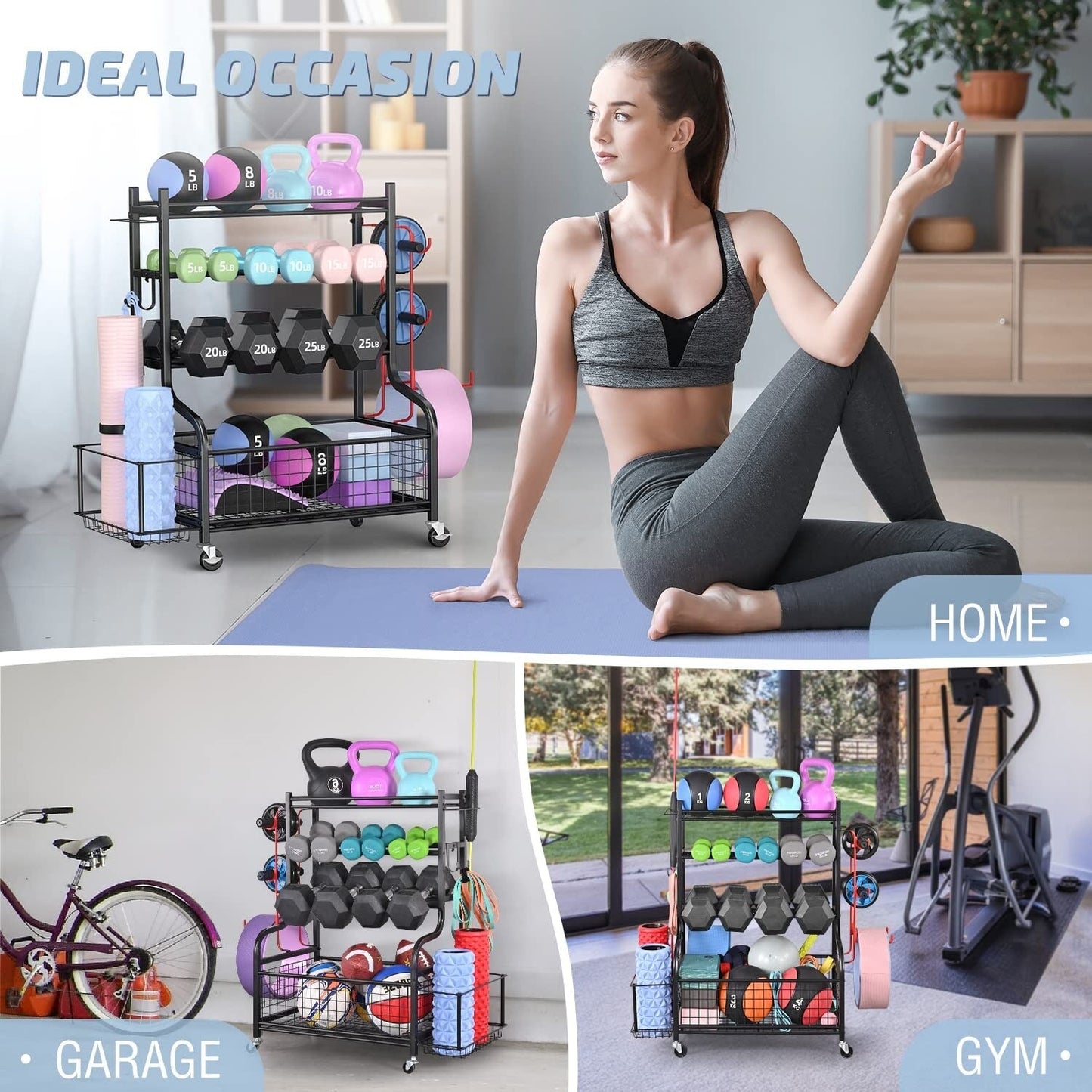 Dumbbell Rack, Weight Rack, Home Gym Storage for Yoga Mat and Balls, Equipment Organzier