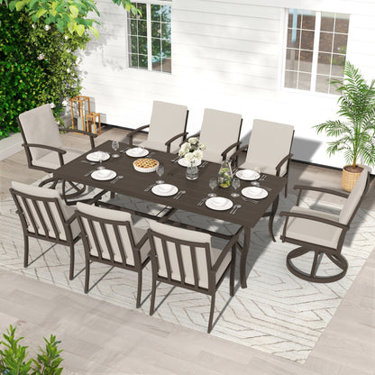 EGEIROS LIFE AluLux 9-Piece Aluminum Patio Dining Set with 2 Swivel Dining Chairs, 6 Dining Chairs and Washable Cushions