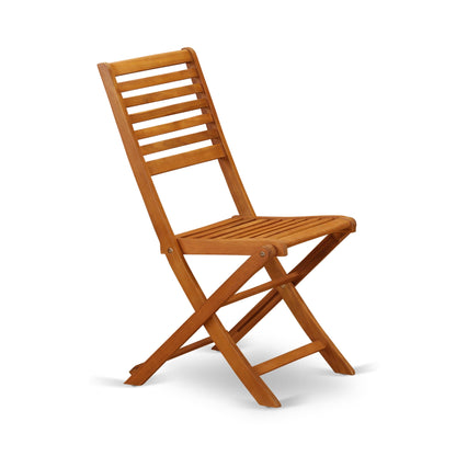 East West Furniture Outdoor Conversation Bistro Set Contains a Round Wood Coffee Table and 2 Folding Side Chairs, Natural Oil