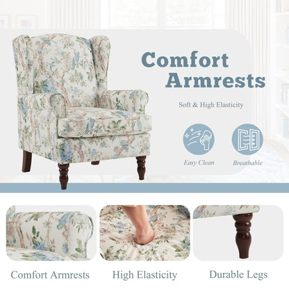 Erommy Modern Accent Chair, High Back Armchair, Upholstered Fabric Button Single Sofa with Wooden Legs for Living Room