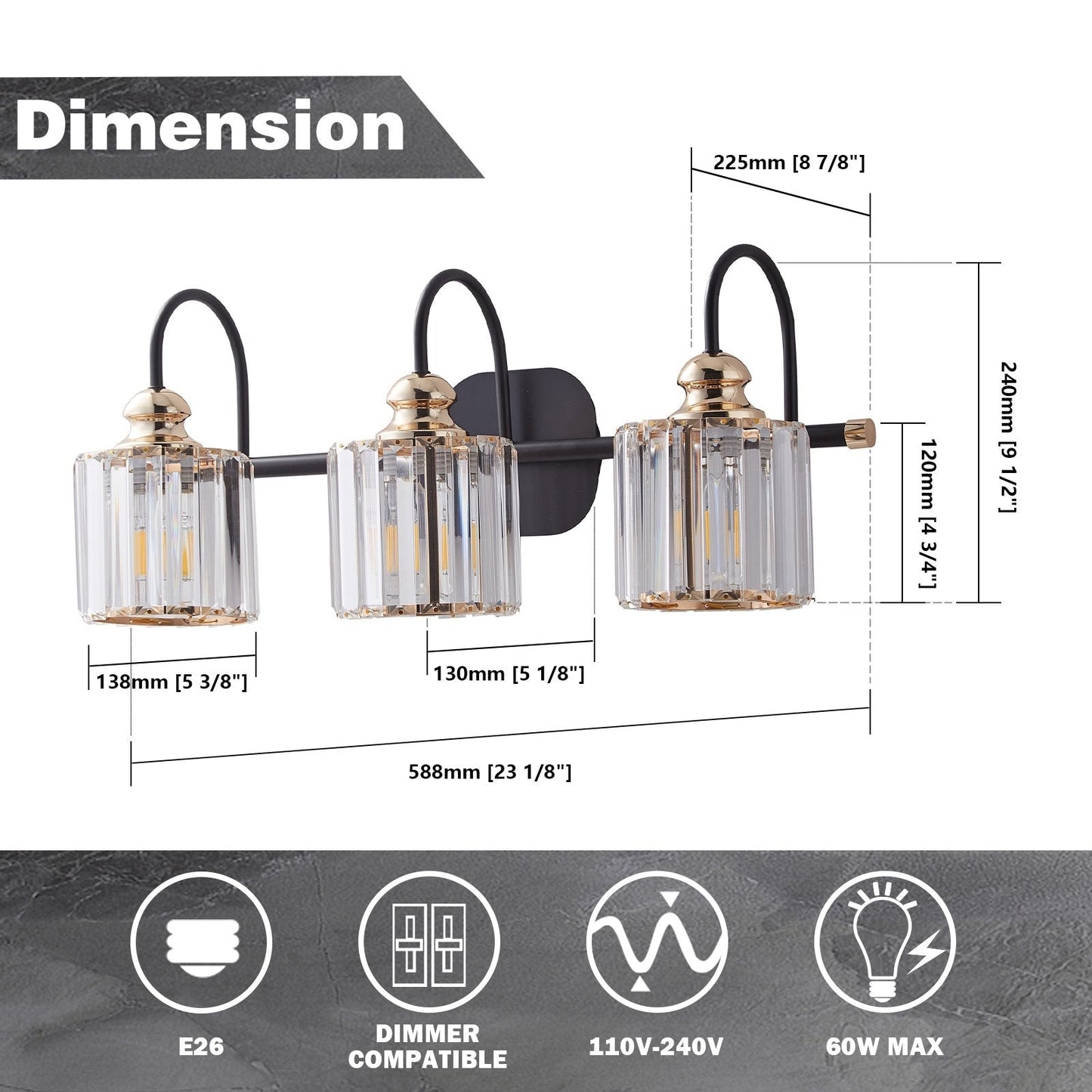 ExBrite Modern Rose Gold 1/2/3/4/5-light Bathroom Dimmable Crystal Vanity Lights Wall Sconces