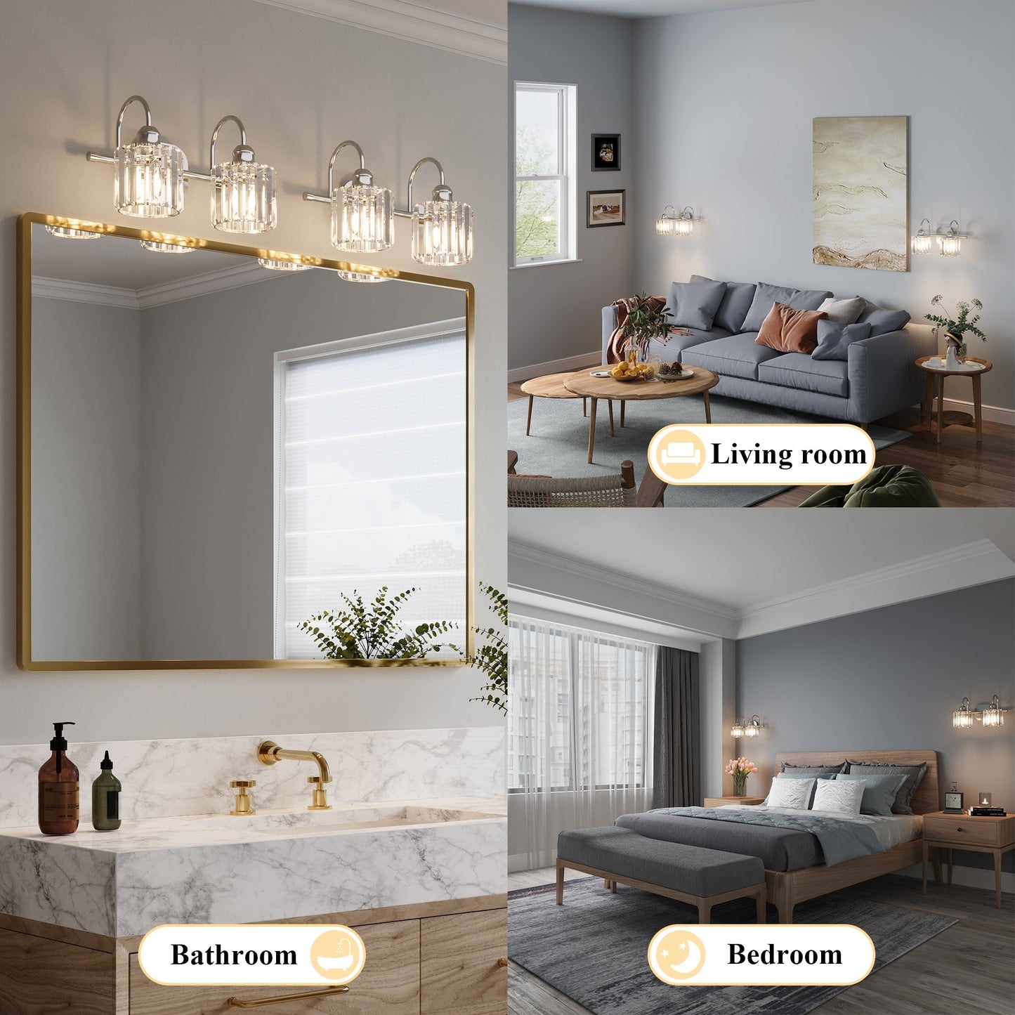ExBrite Modern Rose Gold 1/2/3/4/5-light Bathroom Dimmable Crystal Vanity Lights Wall Sconces