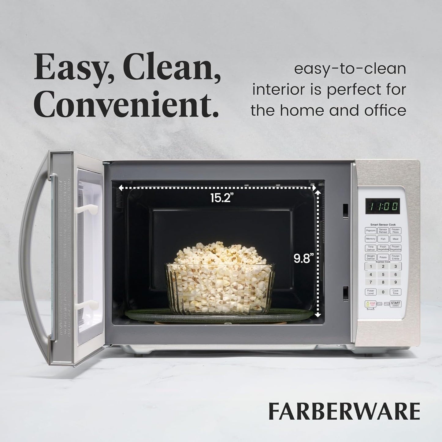 Farberware Professional 1.3 Cu. Ft. 1100-Watt Microwave Oven with Smart Sensor Cooking, White and Platinum