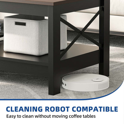 Farmhouse Coffee Table with Storage 2-Tier Center Table for Living Room