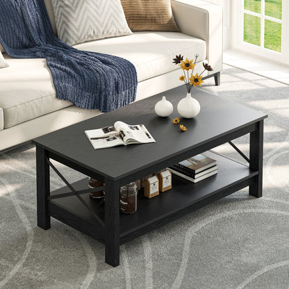 Farmhouse Coffee Table with Storage 2-Tier Center Table for Living Room