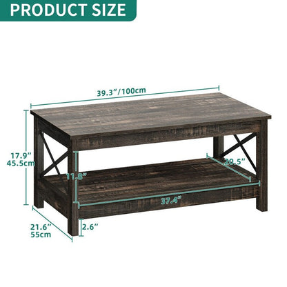 Farmhouse Coffee Table with Storage 2-Tier Center Table for Living Room