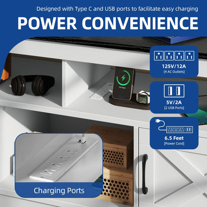 Farmhouse TV Stand for up to 65 TV with Doors and Open Shelves Media Console Power Outlet