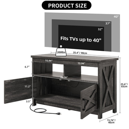 Farmhouse TV Stand for up to 65 TV with Doors and Open Shelves Media Console Power Outlet