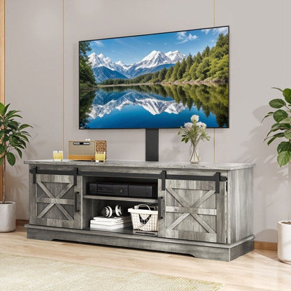 Farmhouse TV Stand for up to 65 TV with Doors and Open Shelves Media Console Power Outlet