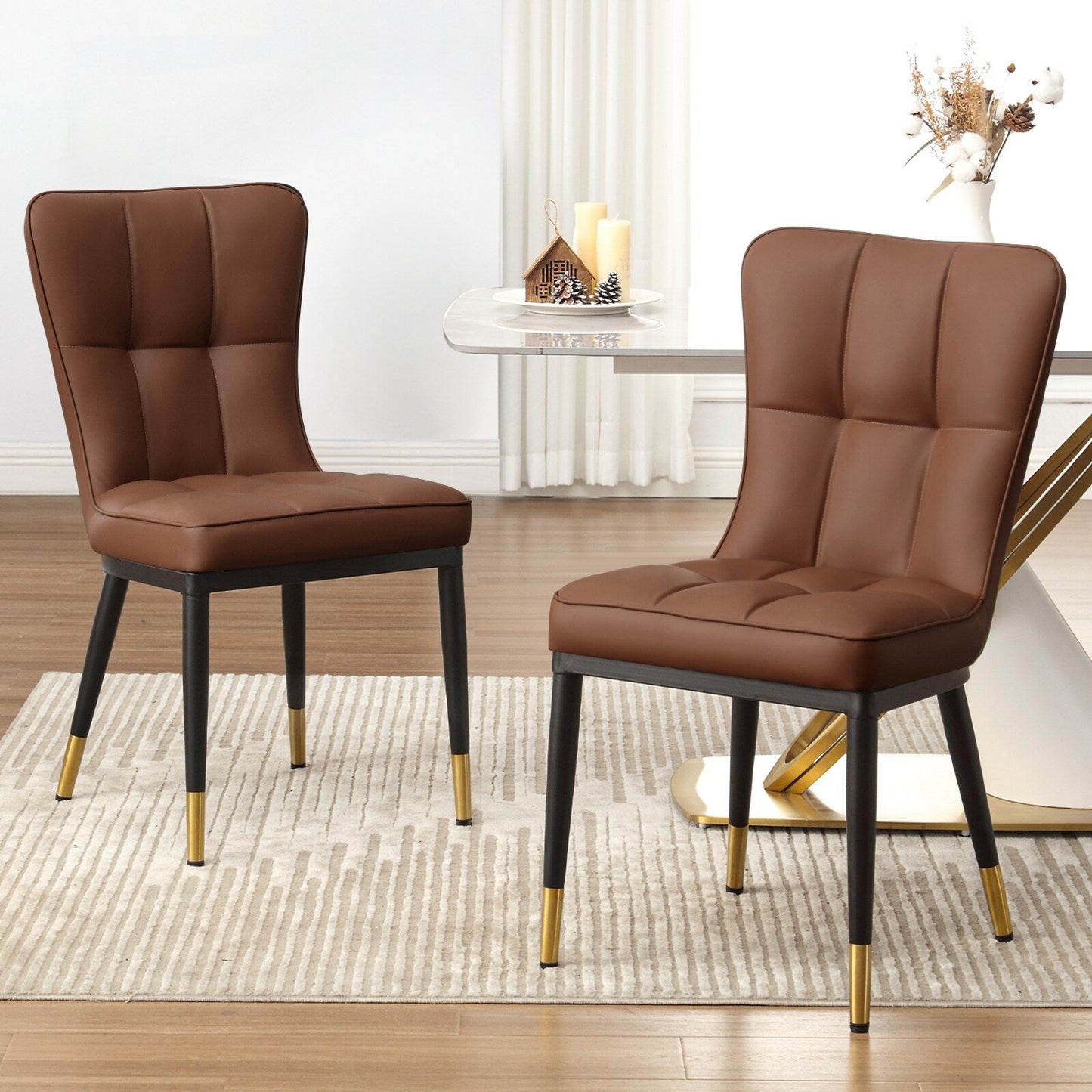 Faux Leather Upholstered Dining Chairs Set of 2/4
