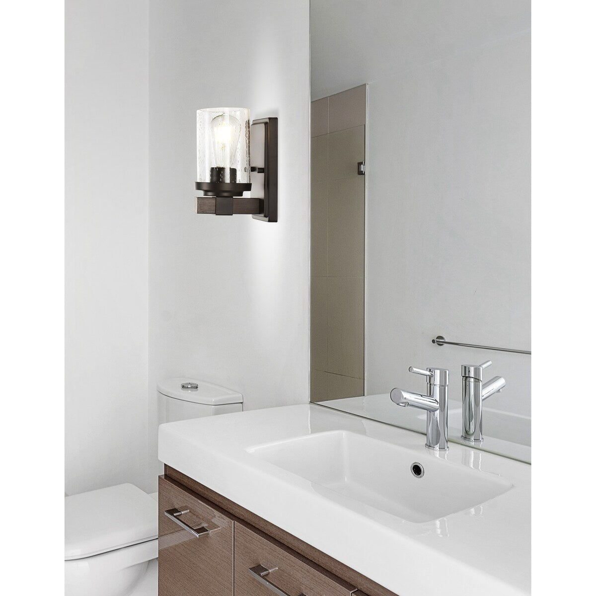 Ferme Iron/Seeded Glass Rustic Farmhouse LED Vanity Light, by JONATHAN Y