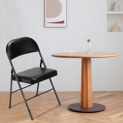 Folding Chairs with Leather Padded Seats Black 4-Pack