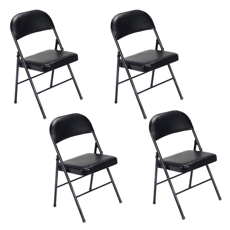 Folding Chairs with Leather Padded Seats Black 4-Pack