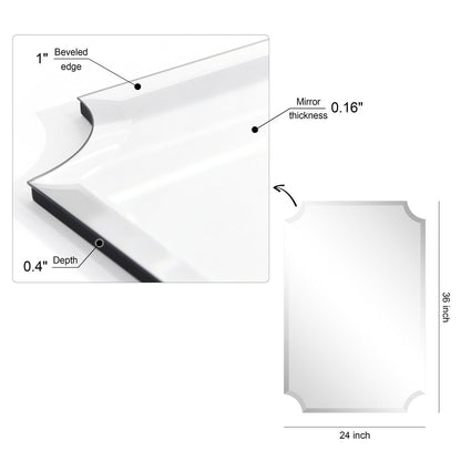 Frameless Rectangle Scalloped Beveled Wall Mirror, Bathroom, Vanity, Bedroom Mirror,1-beveled Edge - Clear