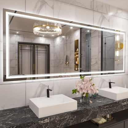 Full Size Front & Back LED Lighted Anti-fog Tempered Glass Wall Bathroom Vanity Mirror