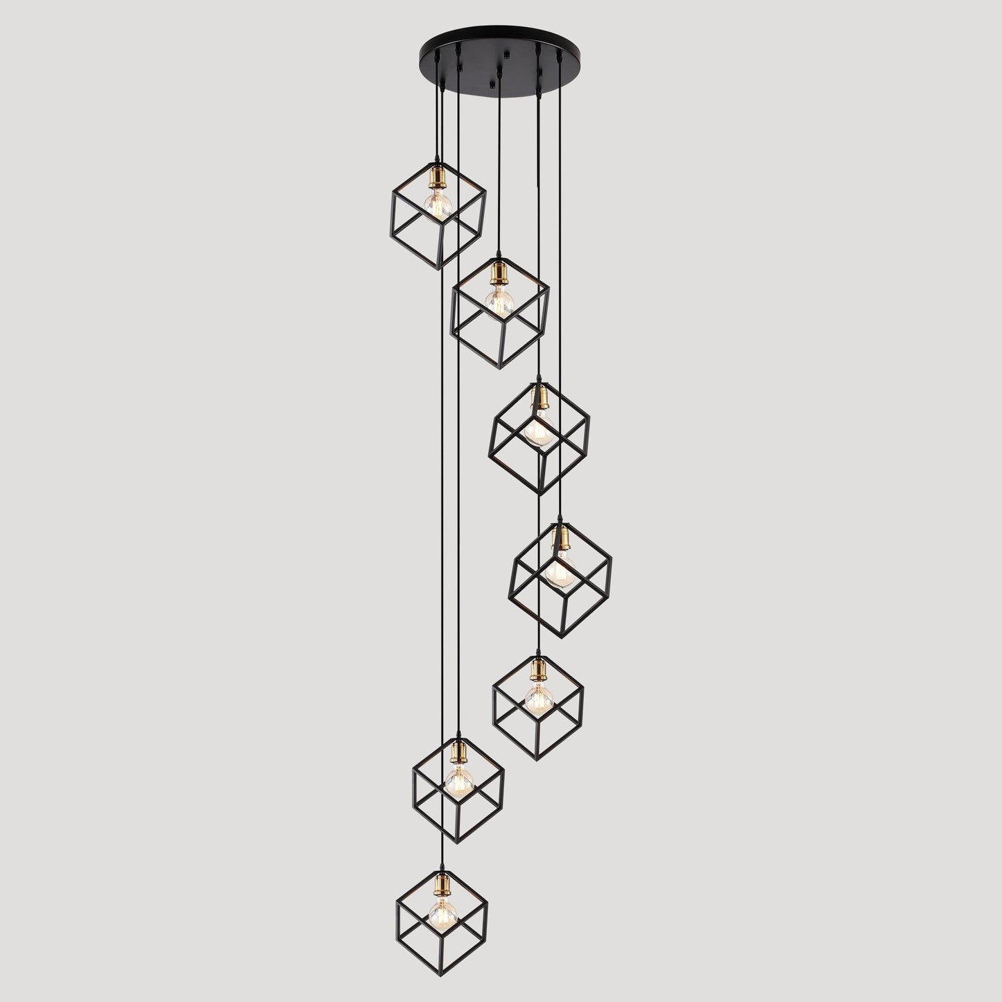 Geometric Pendant Chandelier for Stairway / Staircase, Adjustable Height 5 or 7 Light Cluster