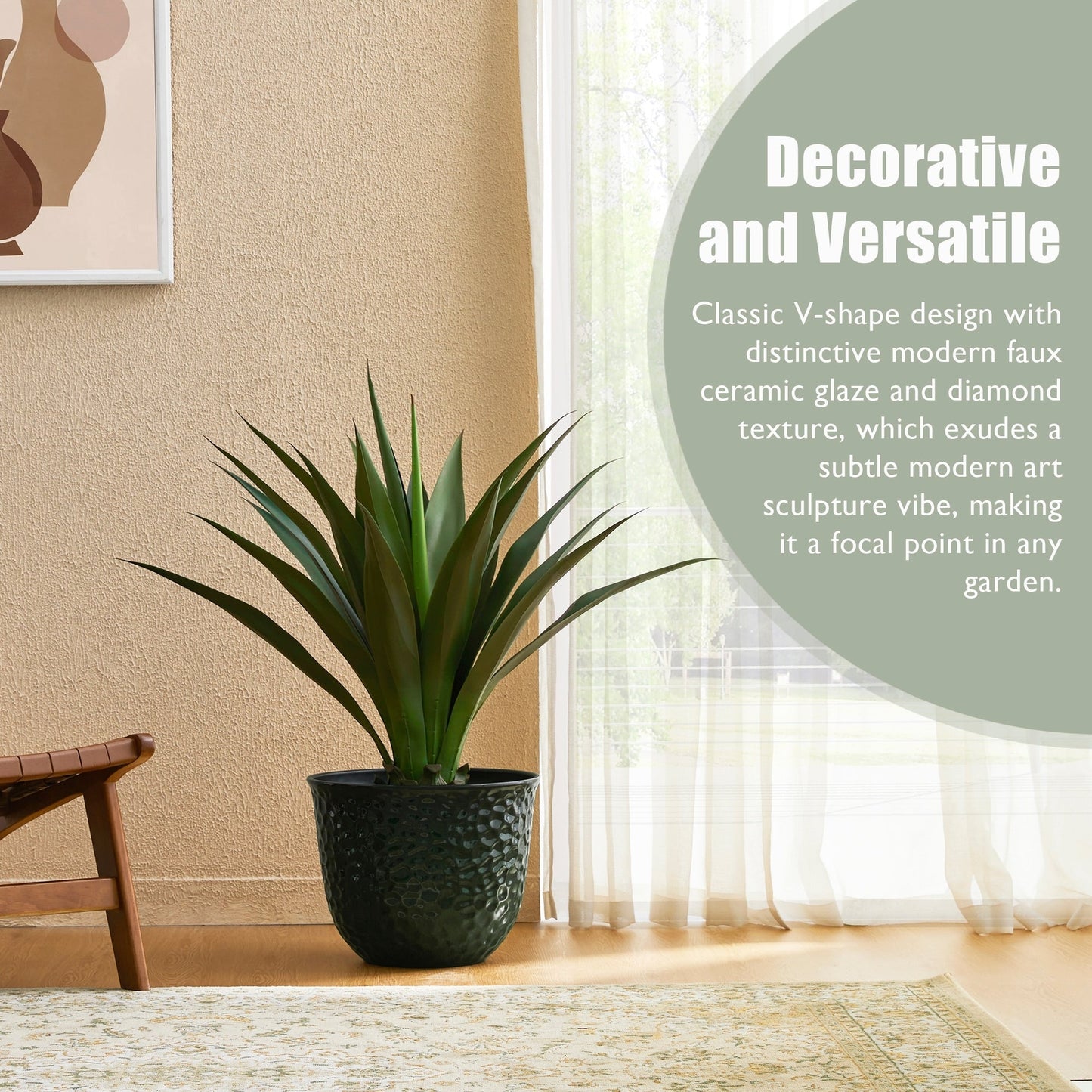 Glitzhome 19.75 H Eco-Friendly Oversized Faux Ceramic Diamond Textured Tall Planter Porch Flowerpot (Set of 2)