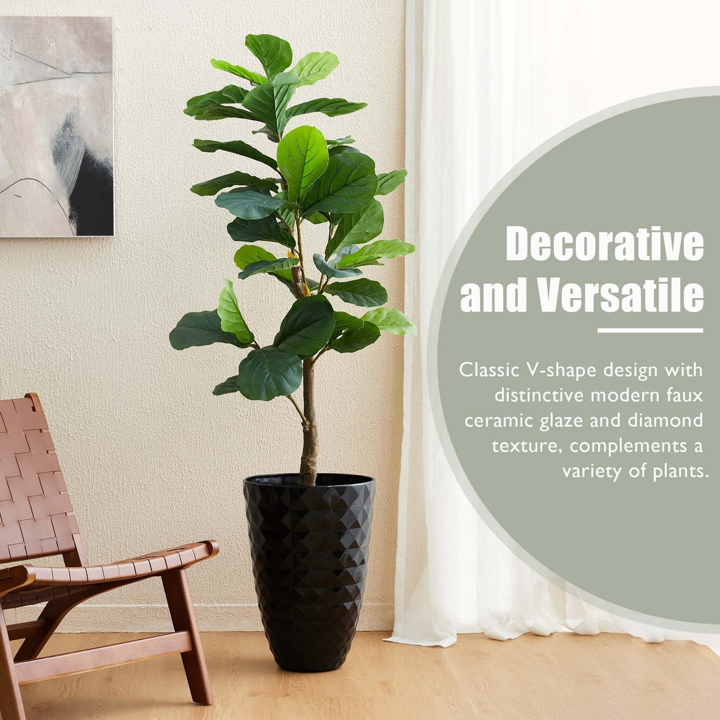 Glitzhome 19.75 H Eco-Friendly Oversized Faux Ceramic Diamond Textured Tall Planter Porch Flowerpot (Set of 2)