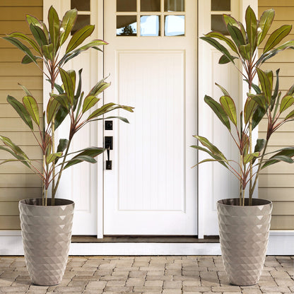 Glitzhome 19.75 H Eco-Friendly Oversized Faux Ceramic Diamond Textured Tall Planter Porch Flowerpot (Set of 2)