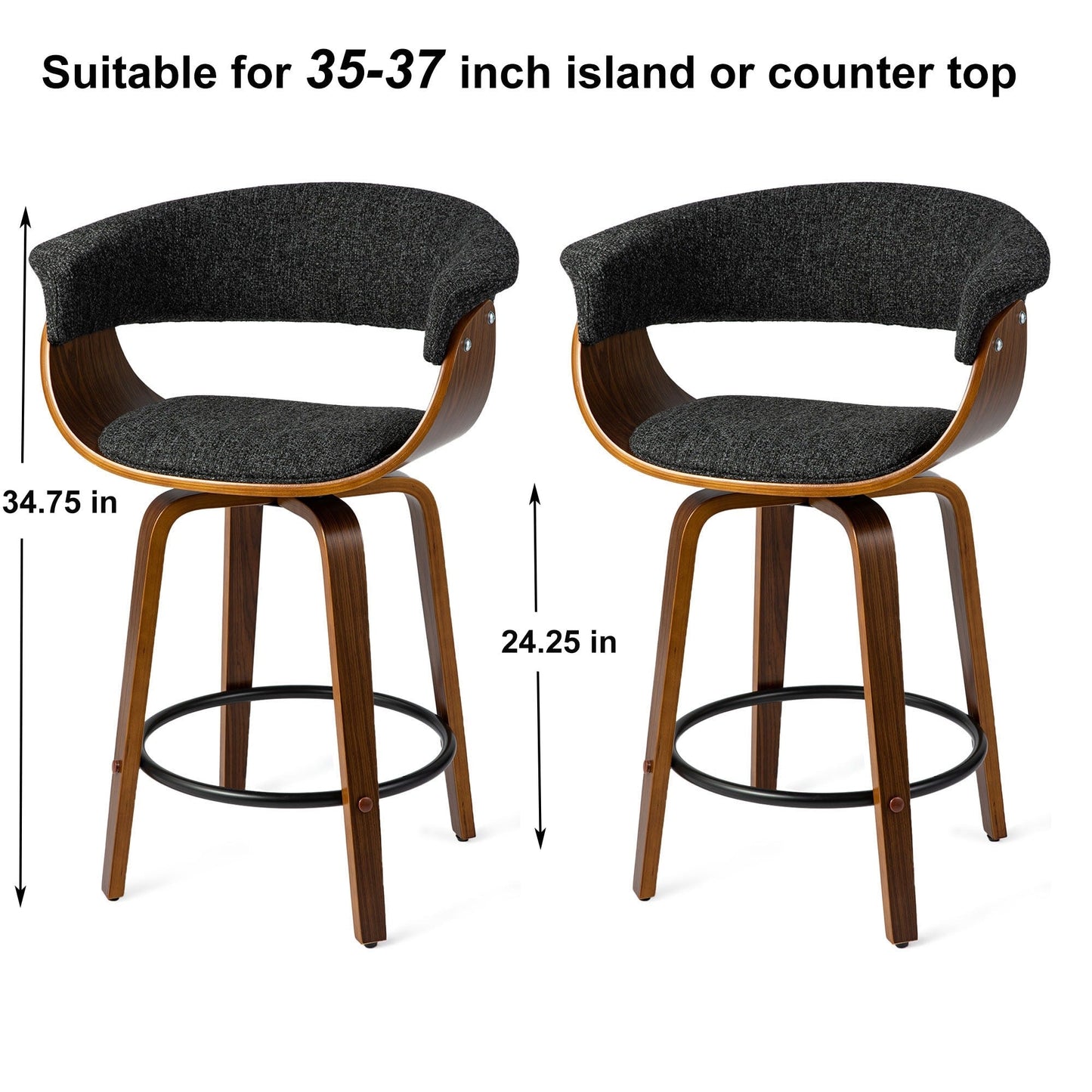 Glitzhome Set of 2 or 4 Modern Counter & Bar Height Wooden Swivel Bar Stools