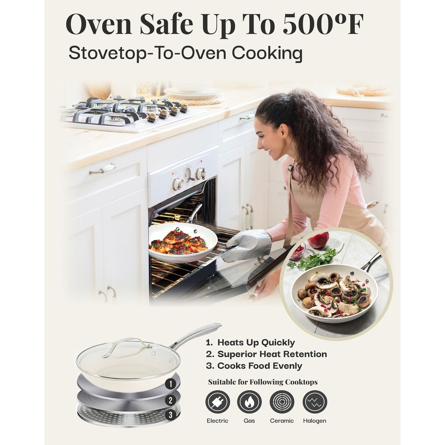 Gotham Steel Cream 12 Piece Pots and Pans Ultra Nonstick Ceramic Cookware Set with Stay Cool Handles