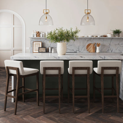 Gracie Modern Bar Stool, Boucle Upholstered Chair and Brushed Wooden Legs