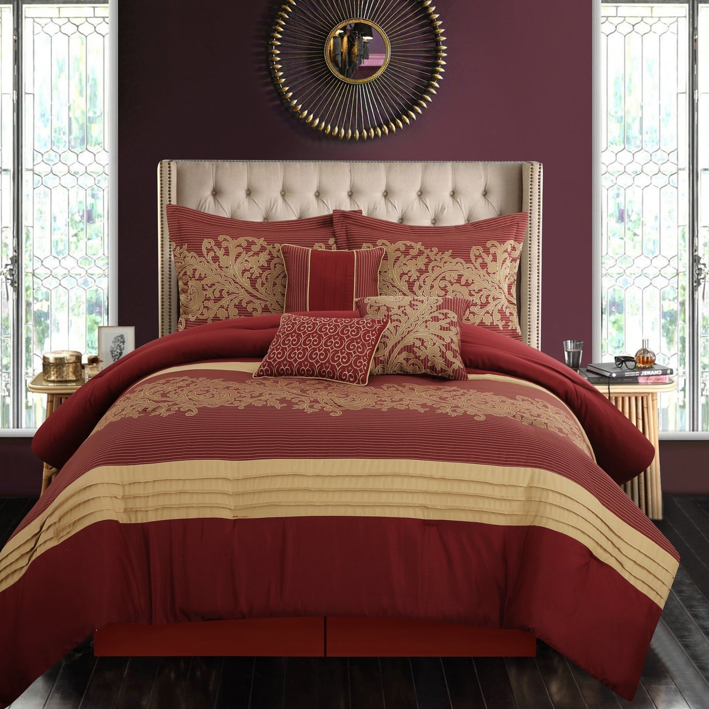 Nanshing Salem Damask Jacquard 7-Piece Comforter Set