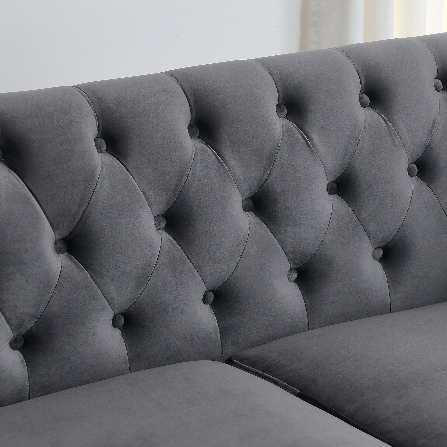 Grey 59'' Modern Velvet 2-Seater Sofa with Tufted Backrest and Nailhead Arms