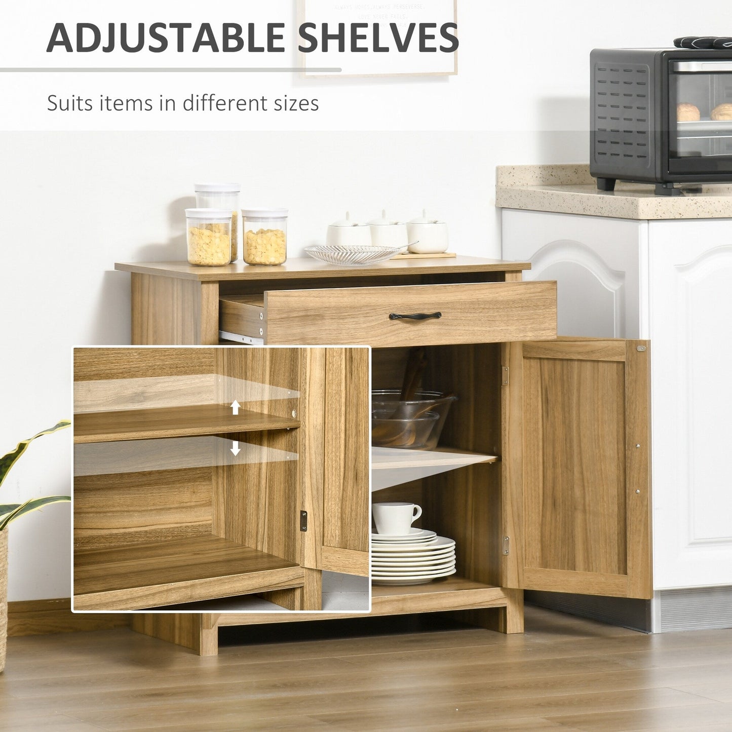 HOMCOM 32 Farmhouse Barn Door Style Sideboard Cabinet,Buffet Storage Cabinet Coffee Bar for Living Room or Entryway