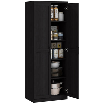 HOMCOM 63 2-Door Kitchen Pantry, Freestanding Storage Cabinet with 5-tier Shelving and 2 Adjustable Shelves for Dining Room