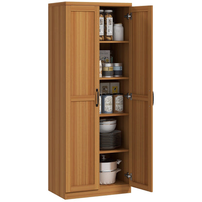 HOMCOM 63 2-Door Kitchen Pantry, Freestanding Storage Cabinet with 5-tier Shelving and 2 Adjustable Shelves for Dining Room