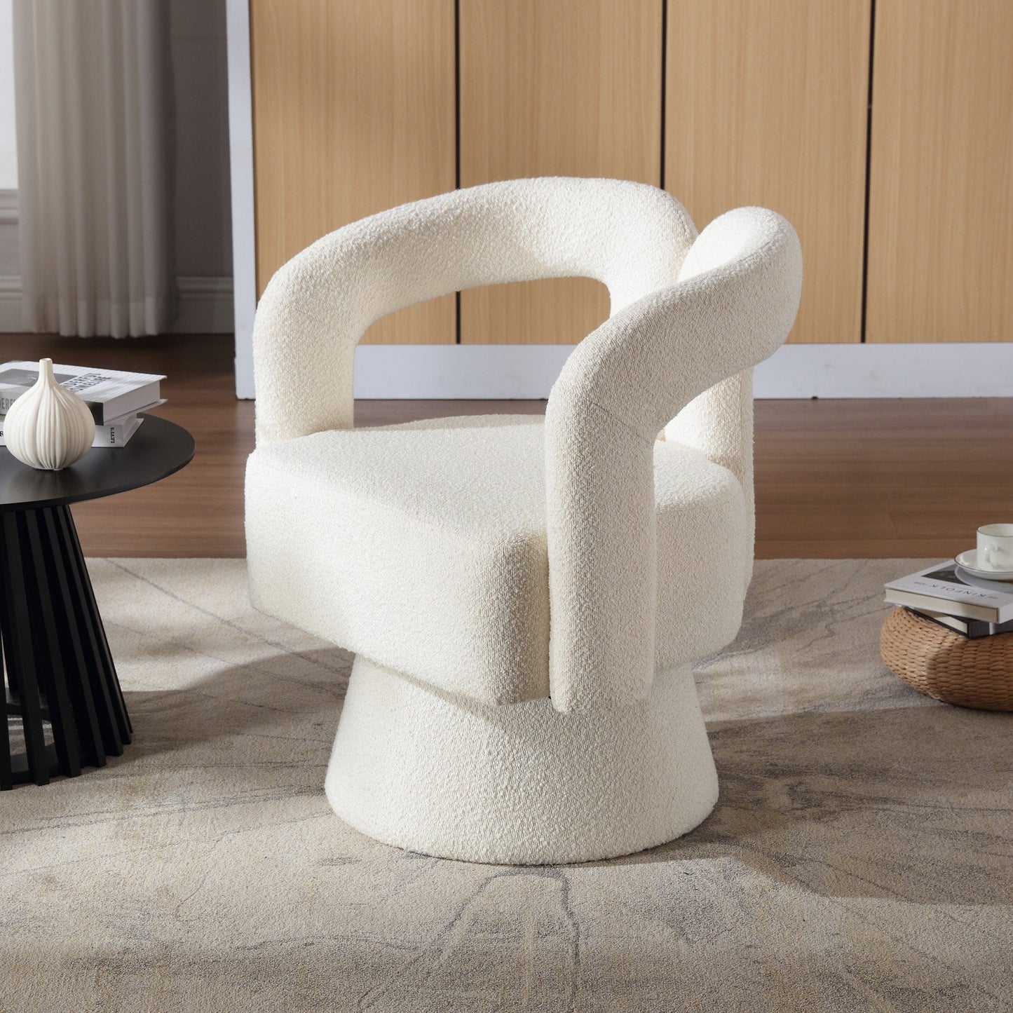 HOMEFUN Boucle Upholstered 360 Degree Swivel Cuddle Barrel Accent Chairs
