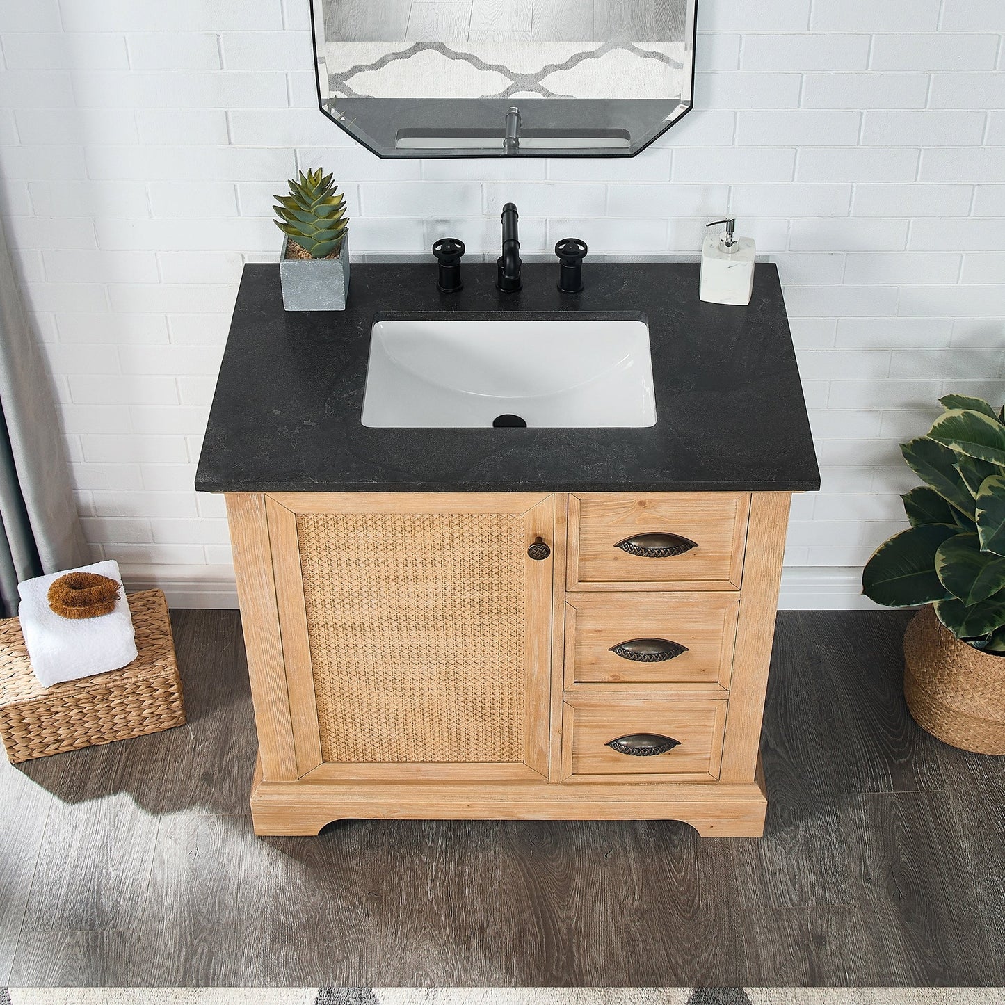 Hervas Bath Vanity with Natural Marble Top without Mirror