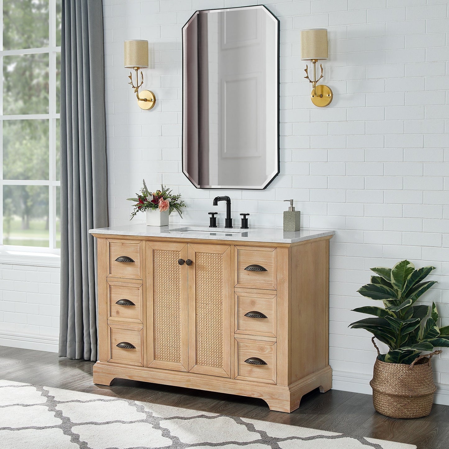 Hervas Bath Vanity with Natural Marble Top without Mirror