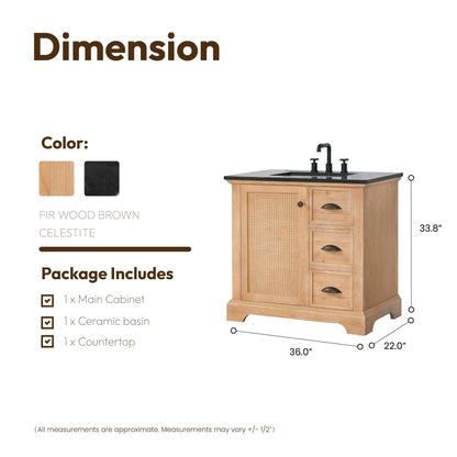 Hervas Bath Vanity with Natural Marble Top without Mirror