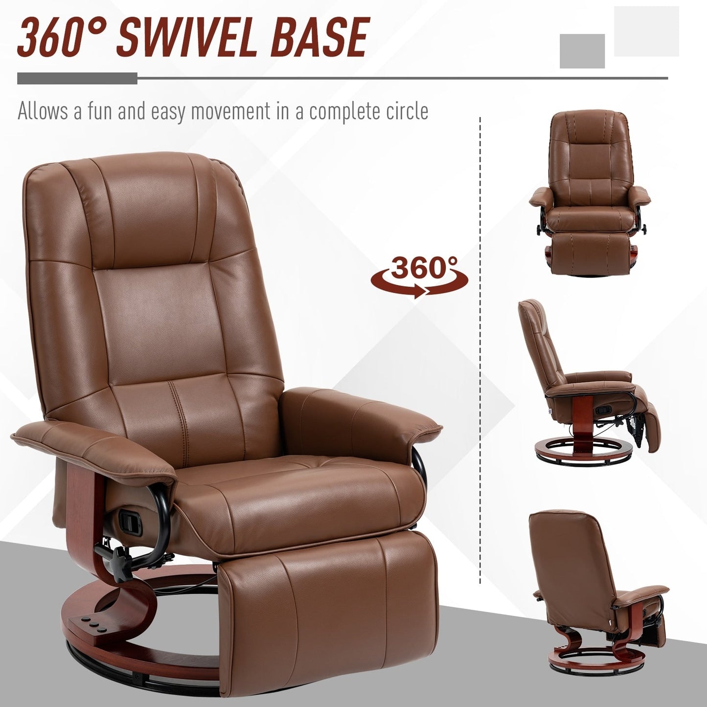 HomCom Faux Leather Adjustable Manual Swivel Base Recliner Chair with Comfortable and Relaxing Footrest