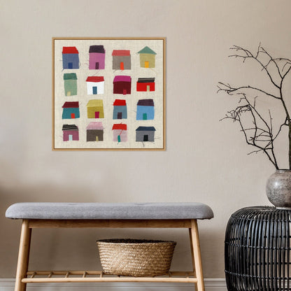 Houses by Jenny Frean Framed Canvas Wall Art Print - Sylvie Maple