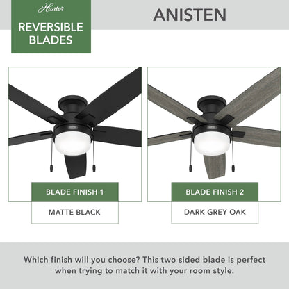 Hunter 52 Anisten Low Profile Ceiling Fan with LED Light and Pull Chain - Modern, Contemporary, Transitional